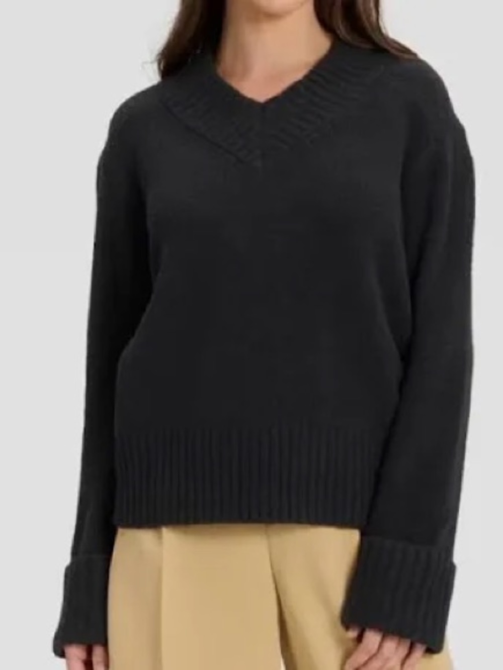 A New Day Black V-Neck Ribbed Hem Sweater